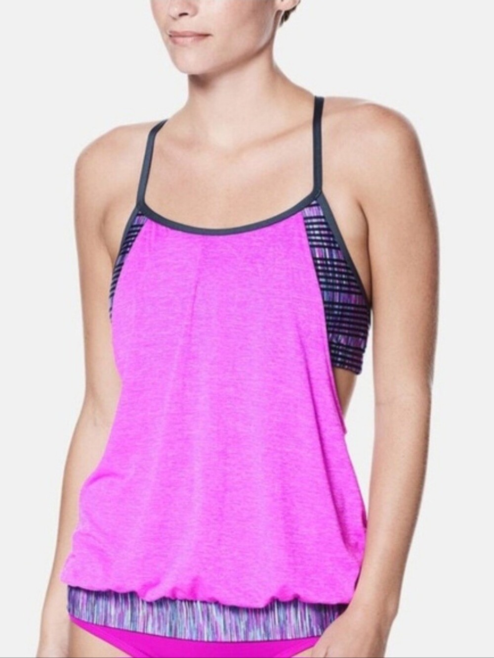 Nike Swim Top -Pink Layered Tank Top with Contrast Side Panels - Womens Size S/P